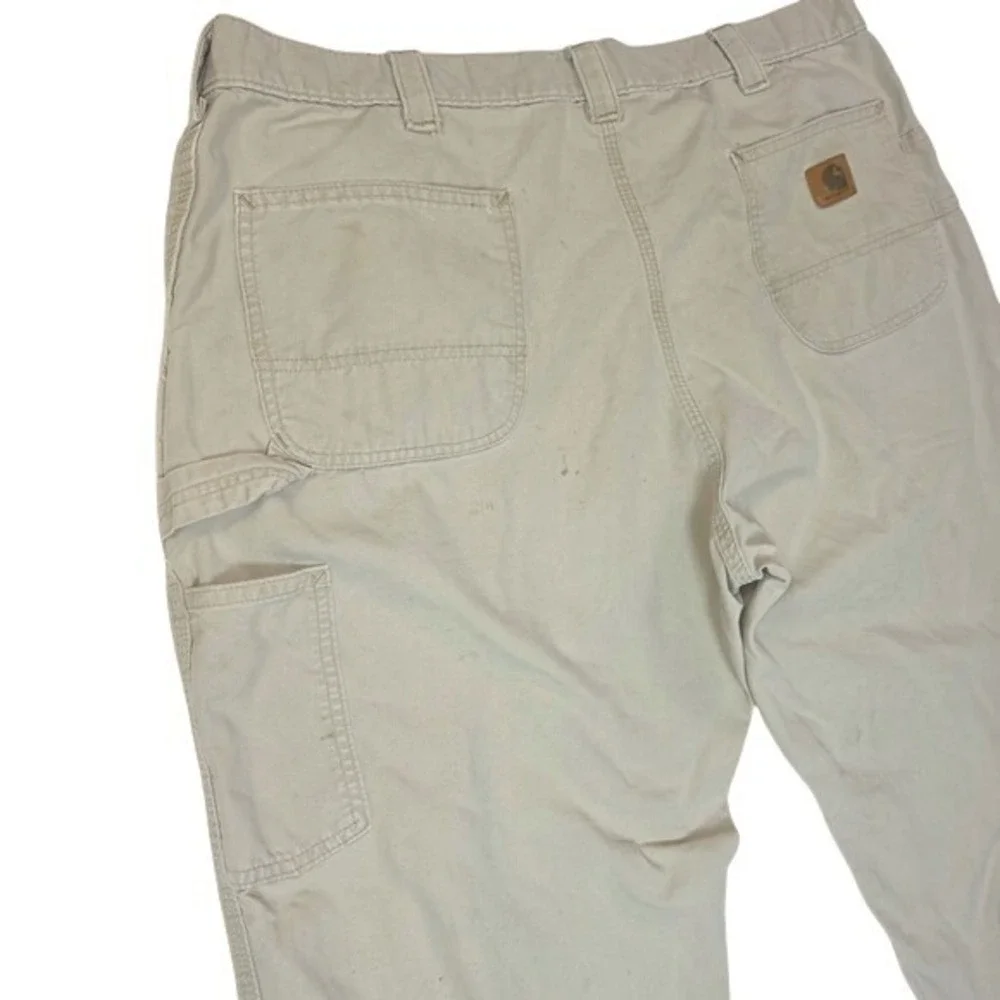 Carhartt Mens Tan Canvas Orig Dungaree Fit Carpenter Work Pants 42x30 Distressed